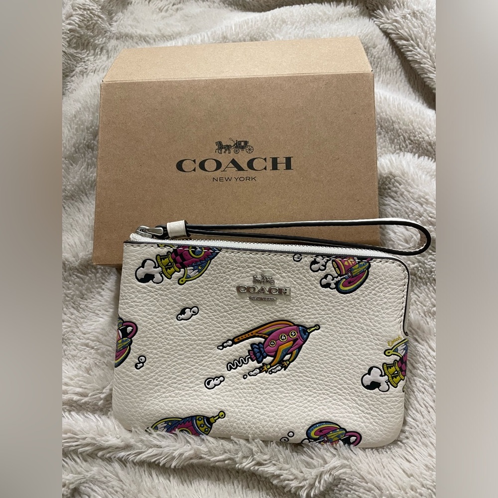 NWT Coach Wristlet Zip Rocket Patterned With Box